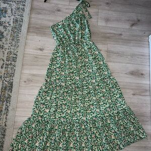 Floral Green One-Shoulder Dress